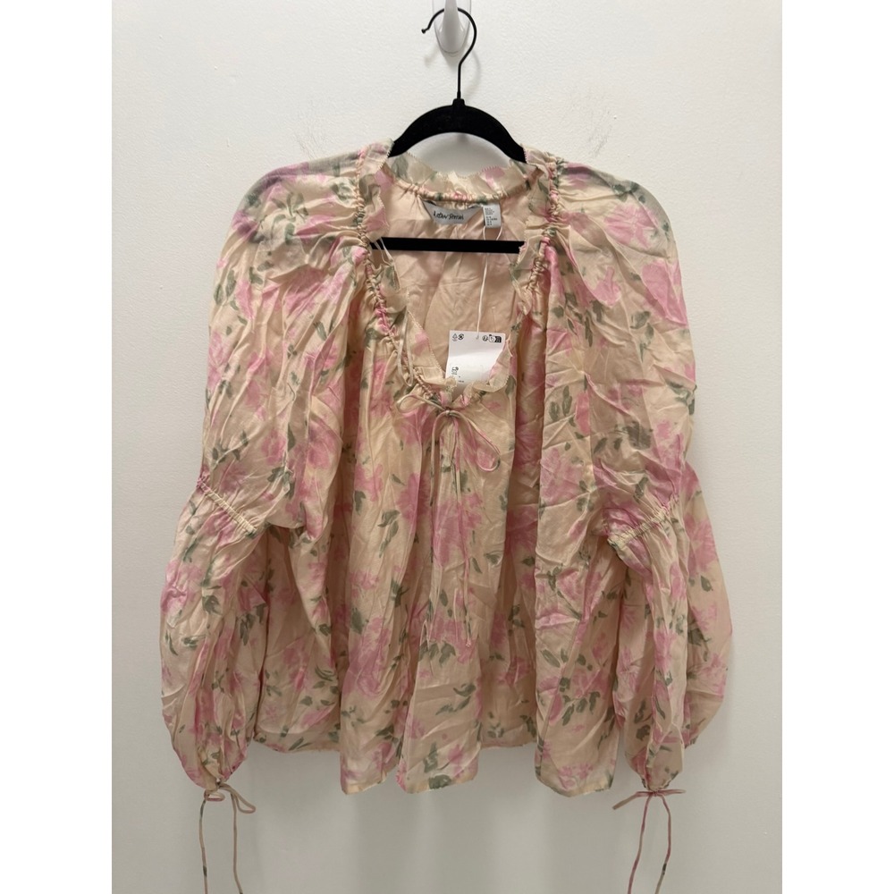 & Other Stories Pink Floral Silk Cotton Balloon Sleeve Blouse Top Sz M NWT